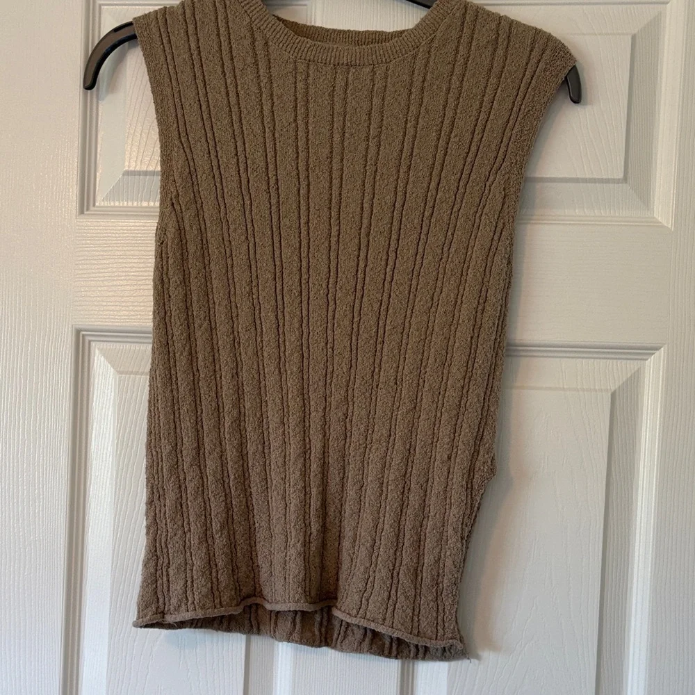 Ribbed Sleeveless Knit Tank in Taupe Brown - Picture 1 of 9